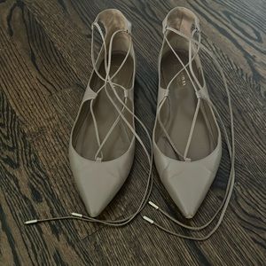 Aquazzura taupe lace up ballet flats